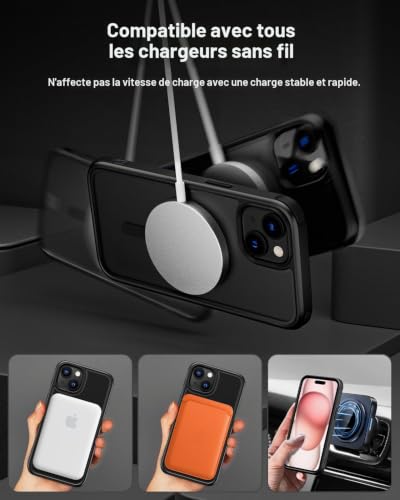 Coque magnétique pour iPhone 15 antichoc housse anti-rayures noire - 2