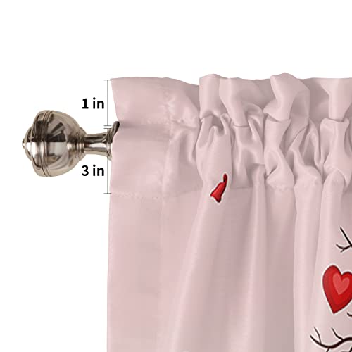 Ocomster Kitchen Curtain Valance, Valentines Rod Pocket Tier Curtain, Pink Red Love Heart Tree Romantic Roses Short Half Window Treatments For Living Room Bedroom, 54 X 18 Inch, 1 Panel #TOP4