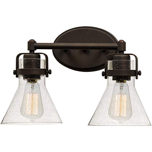 Image of Maxim Lighting Seafarer 2-Light Bath Vanity Light | Oil Rubbed Bronze Steel Finish | Seedy Glass Shade | Industrial Indoor Light Fixture | Ideal for Bathrooms & Powder Rooms | Dimmable | 26112CDOI
