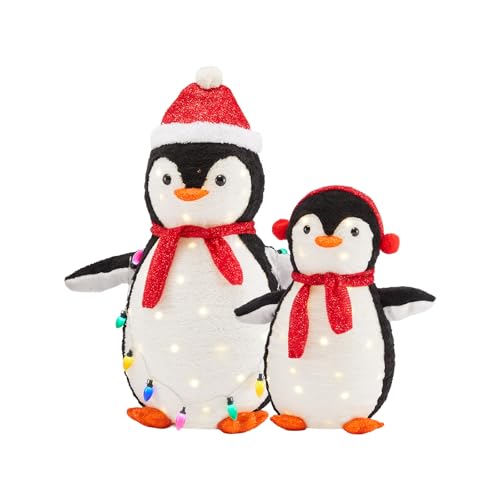 DUMOS 2-Piece Lighted Penguin Family Outdoor Christmas Decoration, Pop up