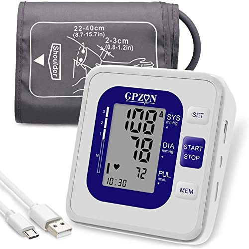 Blood Pressure Monitor CE Approved UK, GPZON Accurate Digital BP Monitor with Large Cuff for Home Use, Irregular Heartbeat Diagnosis, Pulse Rate Monitoring Meter,Cuff 22-40cm, 2X120 Memory (Blue)