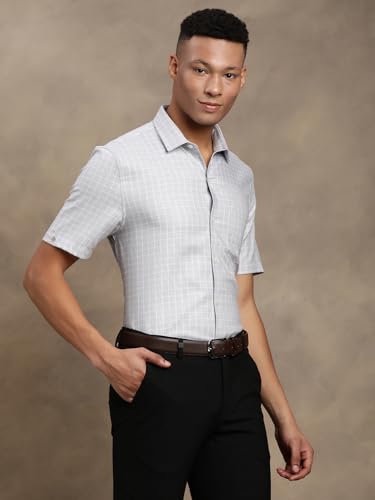 Image of Turtle Men Regular Fit Checkered 100% Cotton Grey Formal Shirt||Men's Formal Shirt||Men's Shirt