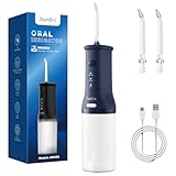 7AM2M Portable Cordless Water Flosser, Oral Irrigator with 3 Modes & 2 Tips, Fast Rechargeable, IPX7 Waterproof, Dental Water Flosser for Travel and Home Use (Navy Blue)
