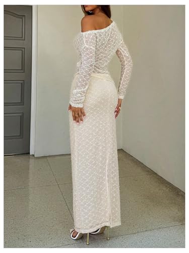 MakeMeChic Women's 2 Piece Fall Outfits Long Sleeve Asymmetrical Tops and Bodycon Maxi Skirt Matching Sets2