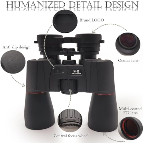 Image of 16x50 High Power Binoculars with Long Range Zoom Wide View Central Focus Wheel Anti Slip Grip for Bird Watching Wildlife Travel Hiking Sports Events and Outdoor Observation