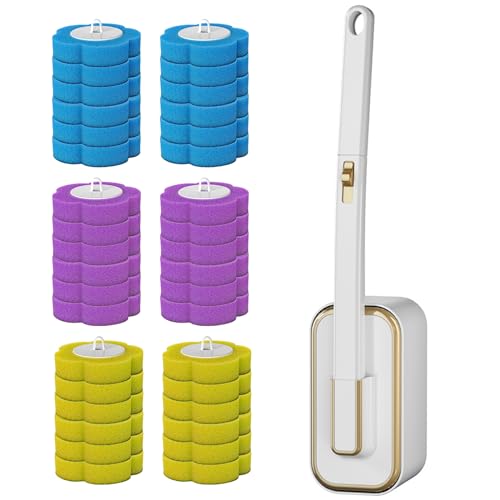Escobilla de Inodoro Desechable, Sistema de Limpieza de Inodoro con 36 Cabezales de Reemplazo de Varita de Inodoro, Escobilla de Inodoro Mejorada Montada en la Pared con Detergente (A)