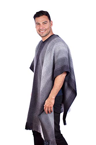 Image of V-Neck Gray Alpaca Poncho for Men - Peruvian Alpaca Wool