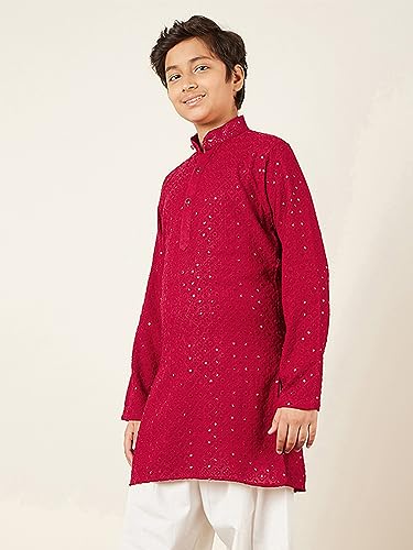 Image of AJ DEZINES Chikankari Kurta For Boys- Ethnic Wear | Embroidery Chikankari Sequined | Traditional & Festive Outfit | Cotton Stylish Boys Kurta | Perfect For Wedding & Family Function