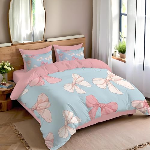 Housse de couette 200x200cm parure de lit réversible microfibre bleu clair - 3