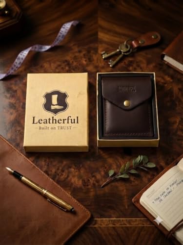 Image of Leatherful Flip - Top Grain Leather Vertical Slim Wallet for Men | Easy Quick Card Access | Compact Front Cash Pocket & Button Lock | Minimalist Travel & Daily Carry Wallet (Brown)