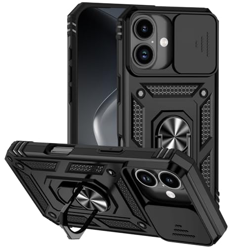 Hitaoyou Compatible with iPhone 17 Case 6.3", iPhone 17 Magnetic Case with Camera Cover & Kickstand Military Grade Shockproof Cover Black