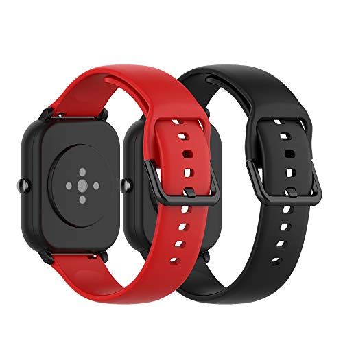 Ruentech - Correa de Silicona Compatible con Amazfit GTS/Amazfit GTS2/Amazfit GTS 2e/Amazfit GTS 2 Mini/Amazfit Bip/Amazfit GTR 42mm Correa Band (Small, Negro y Rojo) Cover