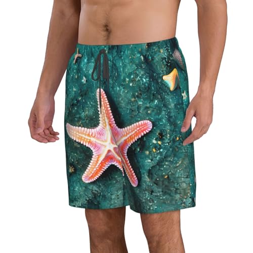 Seawater Seashell Starfish Print Mens Casual Shorts Drawstring Summer Beach Stretch Shorts Novelty Swimtrunks2