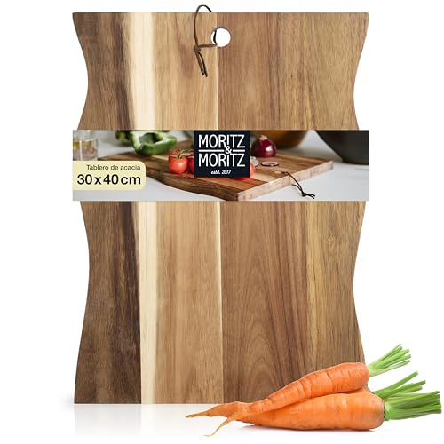 Moritz & Moritz Tabla de cortar de madera, 40 x 30 cm, tabla de cortar de madera de acacia maciza, para servir queso, tabla de madera para cocina, duradera, respetuosa con los cuchillos, fácil de