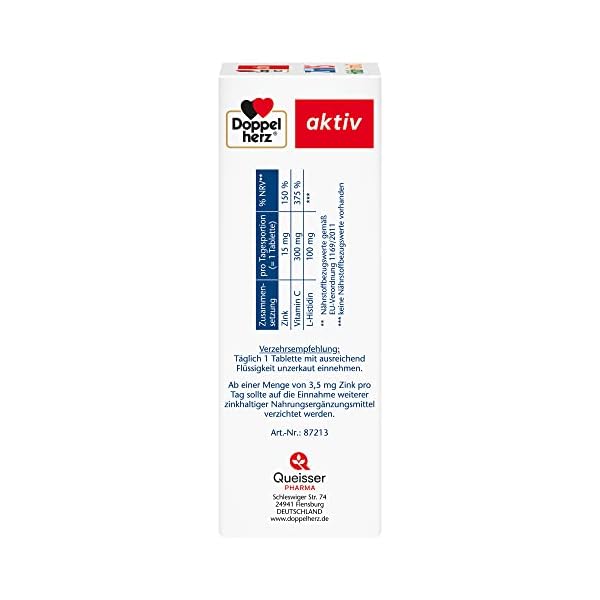 Doppelherz Zink + Histidin DEPOT – Mit 15 mg Zink als Beitrag für die normale Funktion des Immunsystems und für den Erhalt normaler Haut – 100 Tabletten – Bild 4