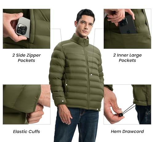 Image of Gopune Men's Lightweight Puffer Jacket Detachable Hooded Water Resistant Puffy Winter Down Jackets for Snow Ski Travel