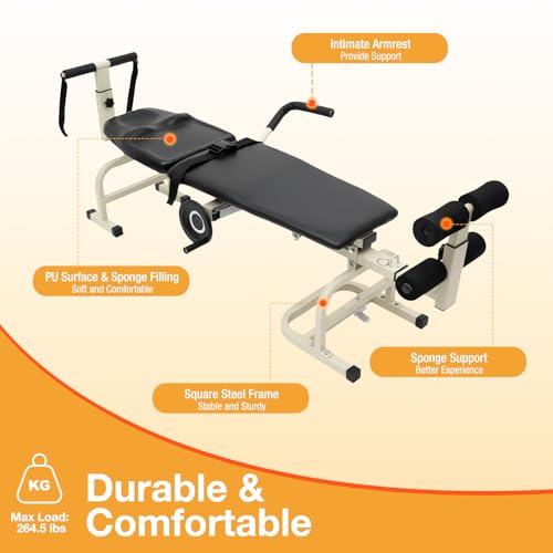 Cervical Spine Traction Bed, 264.5Lbs Traction Bed Folding Massage Bed Table Adjustable Body Stretching Device Chiropractic Table Back Stretcher Machine for People Between 4.75 to 6.07 Feet Tall