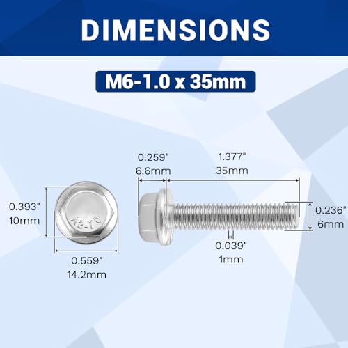 Image of M6-1.0 x 35mm Serrated Flange Hex Bolts + Flange Nut + Flat Washer + Lock Washer Combo Pack, 304 Stainless Steel 18-8, for Automotive & Machinery, 16 Sets