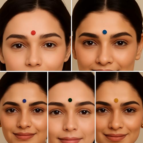 Image of Pride Sales A1 Shuruchi Round No.5 Bindis for Women (Combo of 12 Packs) - Red, Black, Maroon & Multicolour | Premium Self Adhesive Round Bindis for Daily & Festive Wear (MUTI)