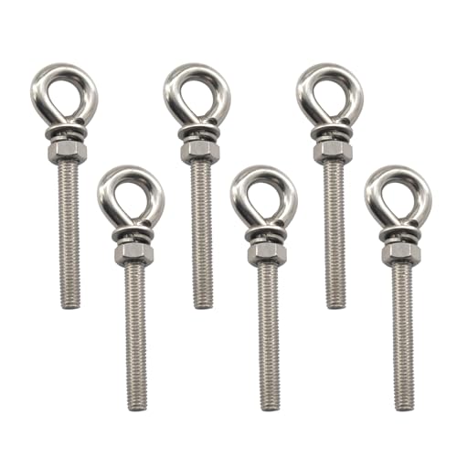 Image of (6 Pieces) M10 304 Stainless Steel Heavy Duty Shoulder Lifting Ring Eye Bolt with hex Nuts Washers