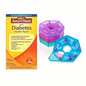 Nature Made Diabetes Health Pack, Pack of 1, 60 Packets Each Pack, Bundle with Textila Pill Organizer
