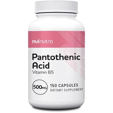 NUI NUTRA Pantothenic Acid (Vitamin B5) Supplement 500mg, 150 Capsules - Supports Energy, Focus, Digestive System, & Healthy Skin Cover