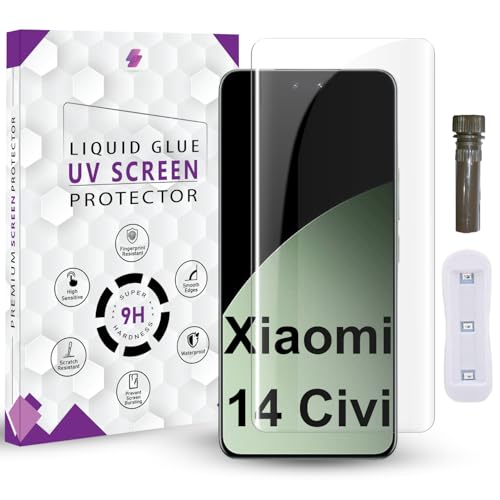 Image of Advanced HD+ UV Tempered Glass Screen Protector For Xiaomi 14 Civi 5G (6.55 Inch, Pack of 1) Full Adhesive UV Curved Screen Guard, Case Friendly