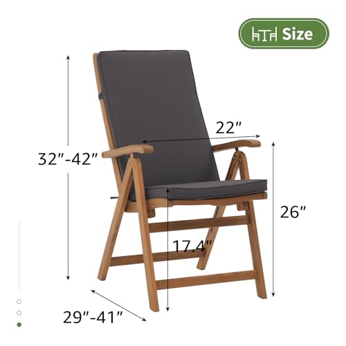 Oc Orange-Casual Folding Patio Dining Chair Set Of 2, Outdoor Acacia Wooden Reclining Chair W/Armrest & Removeable Cushion, Fsc Certified Wood, For Porch, Backyard thumb #2