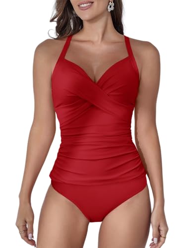 Image of B2prity Women's Tankini Swimsuits Tummy Control Ruched V Neck Bathing Suit