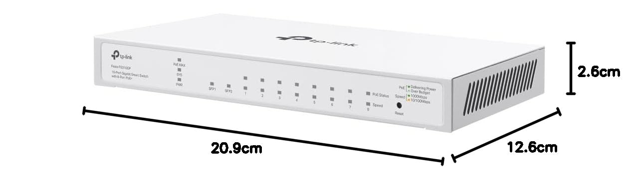 TP-Link Festa FS310GP, 10 Puertos con 8 Puertos PoE+, gestión Gratuita en la Nube, enrutamiento estático, VLAN, ACL e IGMP Snooping, Total 61 W PoE, Salida PoE de 30 W por Puerto, Interruptor PoE