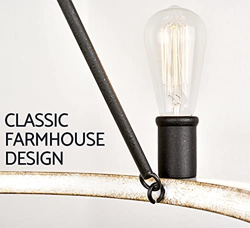 Kira Home Jericho 25" 6-Light Large Rustic Farmhouse Wagon Wheel Chandelier, Round Kitchen Island Light, Textured Black Accents + White Ash Wood Style Finish #TOP24