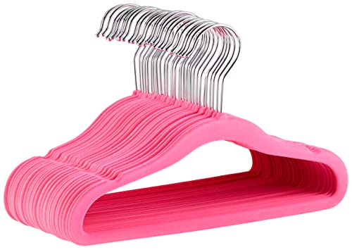 Amazon Basics Kid's Velvet Non-Slip Clothes Hanger, 11.6 Inch, Pink - Pack of 30