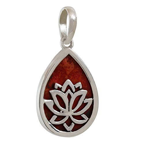 Pendentif corail goutte lotus 202704 bijou bohème chic en argent sterling