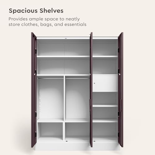 Image of Interio by Godrej Slimline XL 3 Door Steel Almirah (Matte Alpine White and Semigloss Black Plum) + 1 Year Warranty, Locker, 8 Shelves