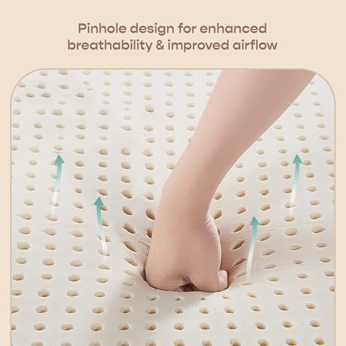 Image of SleepyCat Natural Latex Mattress Topper | GOLS-Certified Organic Latex | 2 Inch Responsive Support | Pinhole Design for Breathability | Anti-Slip Elastic Straps |(White, Single Size, 72x36x2 Inch)