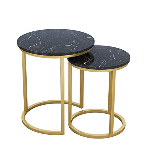 Table basse ronde marbre noir lot de 2 design pour salon élégant - 2
