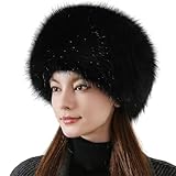 Dikoaina Faux Fur Cossack Russian Style Hat for Ladies Winter Hats for Women, Medium, Black