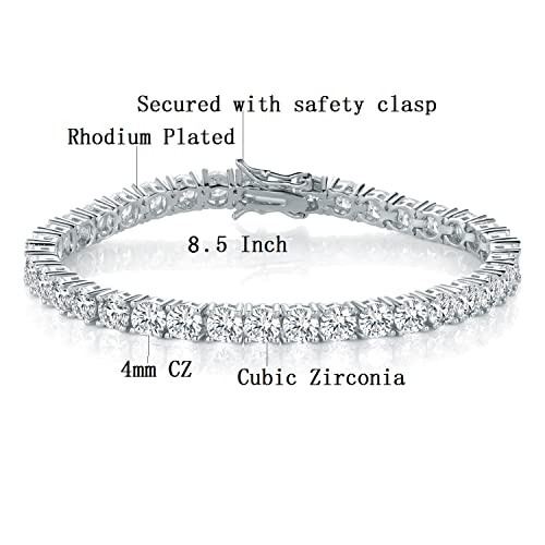 Mdfun 18K White Gold Plated Cz Tennis Bracelet, 4Mm Cubic Zirconia Charm Bracelet For Women Men thumb #4