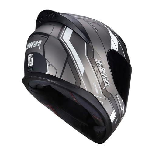 JQF Gear Full Face Helmet Black Motorcycle Motorbike Street Bike Racing Helmets for Adults WS-607 DOT Approved (Gray Mecha, L) - Thumbnail 5