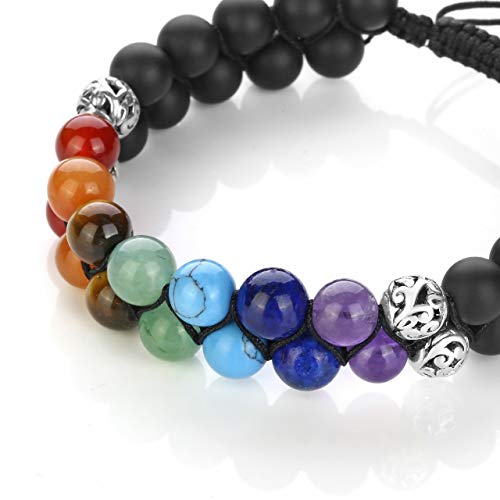 Image of Top Plaza Bead Chakra Bracelet 7 Chakras Healing Crystals Bracelet Yoga Stone Beads Bracelets Meditation Relax Anxiety Bangle for Womens Mens
