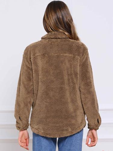 Allegra K Winter Faux Fur Coats for Women's Fuzzy Shearling Pockets Button Down Teddy Jacket Outerwear3