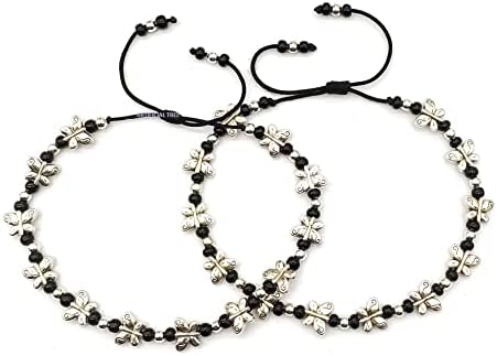 ARTIFICIAL TREE German Silver Butterfly Charms Black Thread Adjustable Anklets for Women and Girls | Nazar Battu | (AT ANK 055)