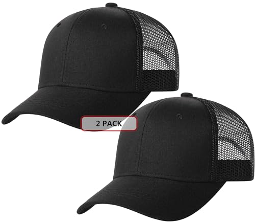 TSSGBL 2 Pack Snapback Trucker Baseball Hats Mesh Back Adjustable Blank Ball Caps for Men Women, 2p-black-black