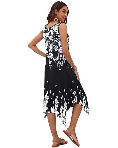 Image of AUSELILY Women's Summer Dresses Casual Sleeveless Midi Tank Beach Dress | Women's Asymmetrical Hem Sundress with Side Pockets, Great for Beach, Vacation & Daily Wear