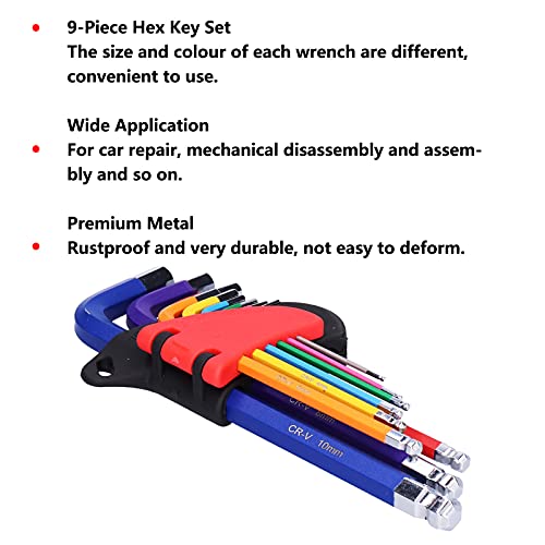 Conjunto De Chaves Hexagonais Kaufpart Com 9 Peças, Bola, Ponta Plana, Metal, Kit De Ferramentas Par