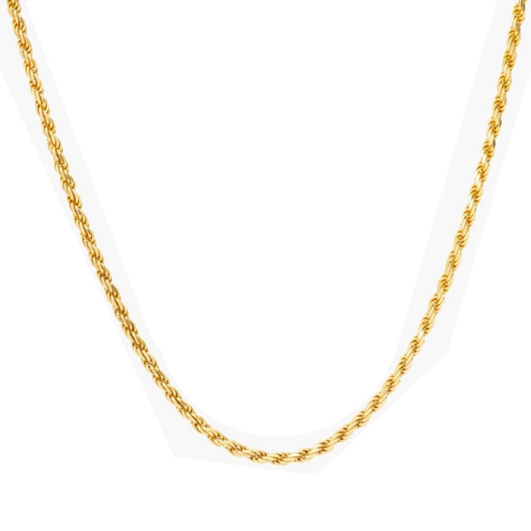 Dubai Collections2mm Diamond Cut Rope Chain Necklace 24k Real Gold Plated