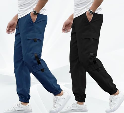 Image of Men's Track Pant Combo - Cargo Style Jogger Pants | Lycra Blend | Full Elastic Waist | Comfortable Casual Bottoms