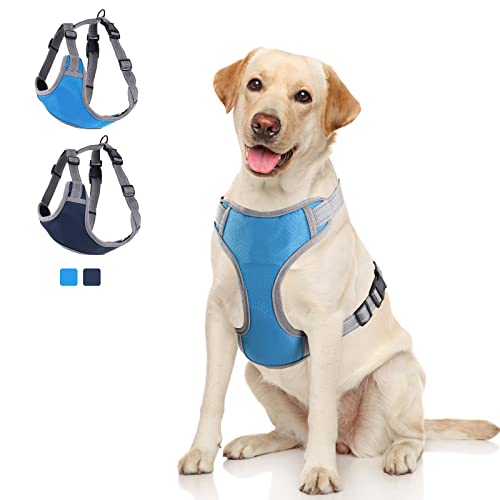 Harnais Chien Anti Traction, Réfléchissant Harnais De Chien Réglable Pet Gilet Militaire Harnais pour Chien Moyen et Petite pour Formation et la Marche (L, Bleu) Cover