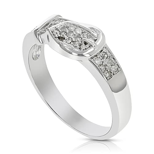 1/6 cttw Diamond Buckle Ring in .925 Sterling Silver with Rhodium Plating Round3