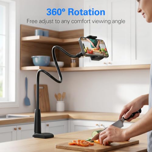 Image of MAGIPEA Gooseneck Phone Holder for Bed, 34inch Flexible Overhead Cell Phone Mount for Desk, Hands-Free Viewing Clamp Stand Compatible with iPhone 17 16 15 Pro Max and 3.5-7 inch Devices